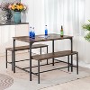 FurnitureR 3-Piece Dining Table Set with 2 Benches, Space-Saving Kitchen & Dining Room Set for Home or Restaurant, Metal Frame and MDF Top, Brown - 2 of 4