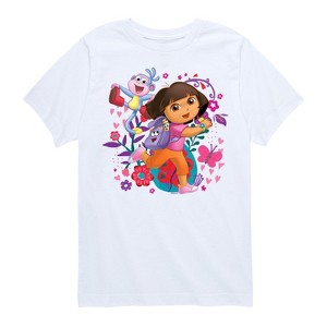 Boys' - Dora the Explorer - Boots Backpack Map With Flowers Short Sleeve Graphic T-Shirt - 1 of 3