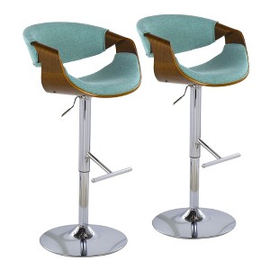 Mid-Century Modern Adjustable Swivel Barstool with Metal Base and Bent Wood Armrests, Set of 2 - 1 of 4