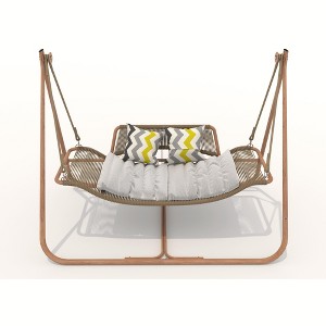 Gulches Hammocks: Wood-Colored Double Swing Chair with Stand for Indoor and Outdoor Relaxation - 1 of 4