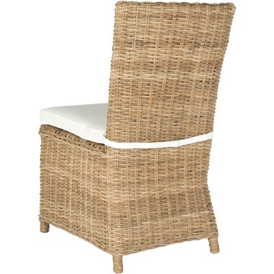 Transitional 21'' White and Brown Rattan Cane Side Chair Set