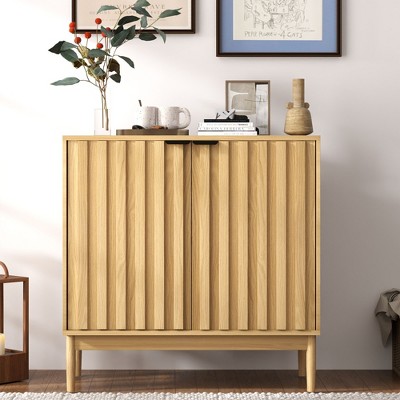 Fluted Storage Cabinet , Buffet Cabinet Sideborad with Door, Kitchen Buffet Storage Accent Cabinet with Adjustable Shelves