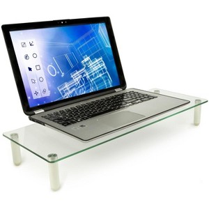 Mount-It! Glass Desktop Monitor Stand Riser | Raised Laptop Stand Organizer | 22 Inches Wide Clear Tempered Glass | Supports up to 44 Pounds - 1 of 4