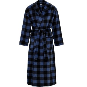 ADR Men's Robe, Plush Fleece Hooded Bathrobe Man, Long Warm Cozy Bath Robe Man - 1 of 2