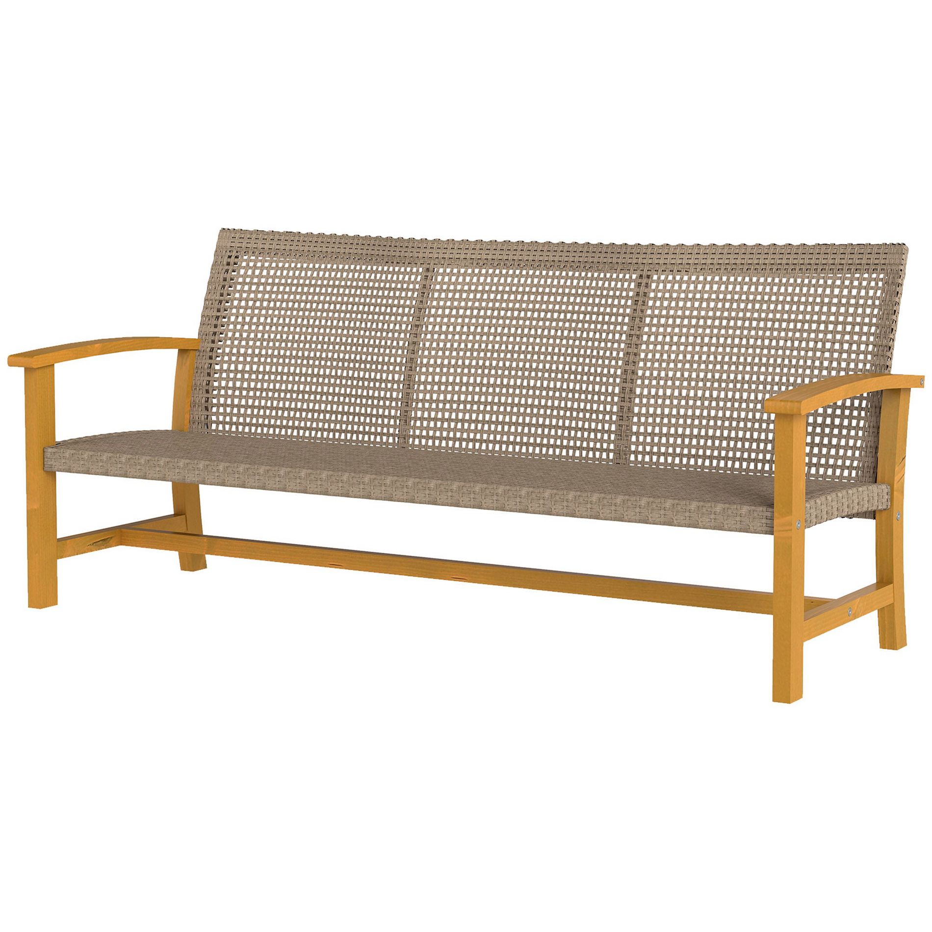 Aghana Digitals Teak 3-Seat Outdoor Sofa: Weather-Resistant PE Wicker with Acacia Wood Accents, Teak 70.90×27.60×31.30 in