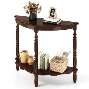 Tangkula 42 Inch Half Moon Console Table w/Shelf & Rubber Wood Legs for Entrance Hallway - 1 of 4