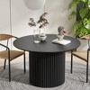 PexFix 46 inch Wood Round Dining Table Circle Kitchen Table with Wood Strip Base Modern Farmhouse Dinner Tables for Kitchen Living Room Black - 2 of 4