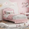 TWIN/TWIN XL/FULL Upholstered Platform Bed with Under-Bed Storage Drawer, Plush Berber Fleece Frame – Pink/Blue - 3 of 4