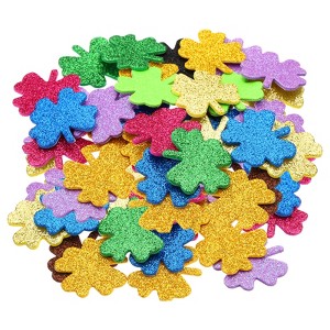 Unique Bargains Four Leaves Self-Adhesive Glitters Home Decor Card DIY Foam Stickers - 1 of 4