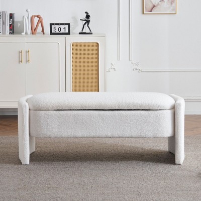 NicBex 51.25 Inch Storage Ottoman Bench Modern Velvet Bench with 1 Pillow, Arms and Wooden Frame for Living Room, Bedroom, Load 250 lb
