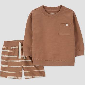 Carter's Just One You® Baby Boys' 2pc Striped Top & Shorts Set - Brown