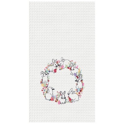 C&F Home Bunny Wreath Embroidered Waffle Weave Cotton Kitchen Towel