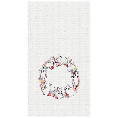 C&F Home Bunny Wreath Embroidered Waffle Weave Cotton Kitchen Towel