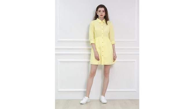 Allegra K Women's 3/4 Sleeve Button Front Flare Mini Shirt Dress, 2 of 8, play video