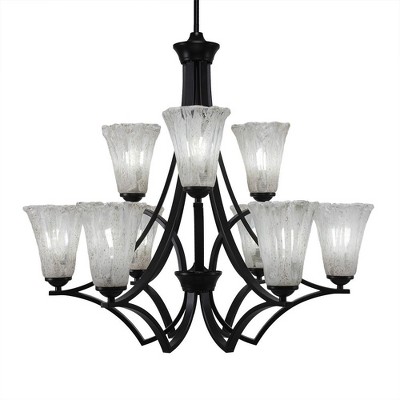 Toltec Lighting Zilo 9 - Light Chandelier in  Matte Black with 5.5" Fluted Italian Ice Shade