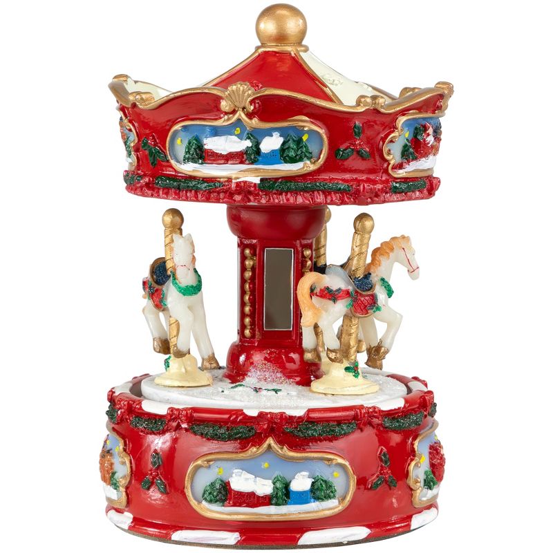 Northlight Winter Horses Animated Musical Christmas Carousel - 6.5" - Red and White, 2 of 6