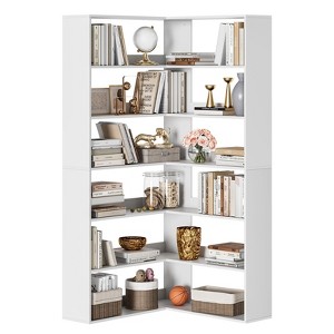 GustoWave Corner Bookshelf, 6-Tier Tall Wooden Corner Bookcase with Baffles, Open Bookshelf L-Shaped Storage Display Rack, Bookcases Shelf Unit - 1 of 4
