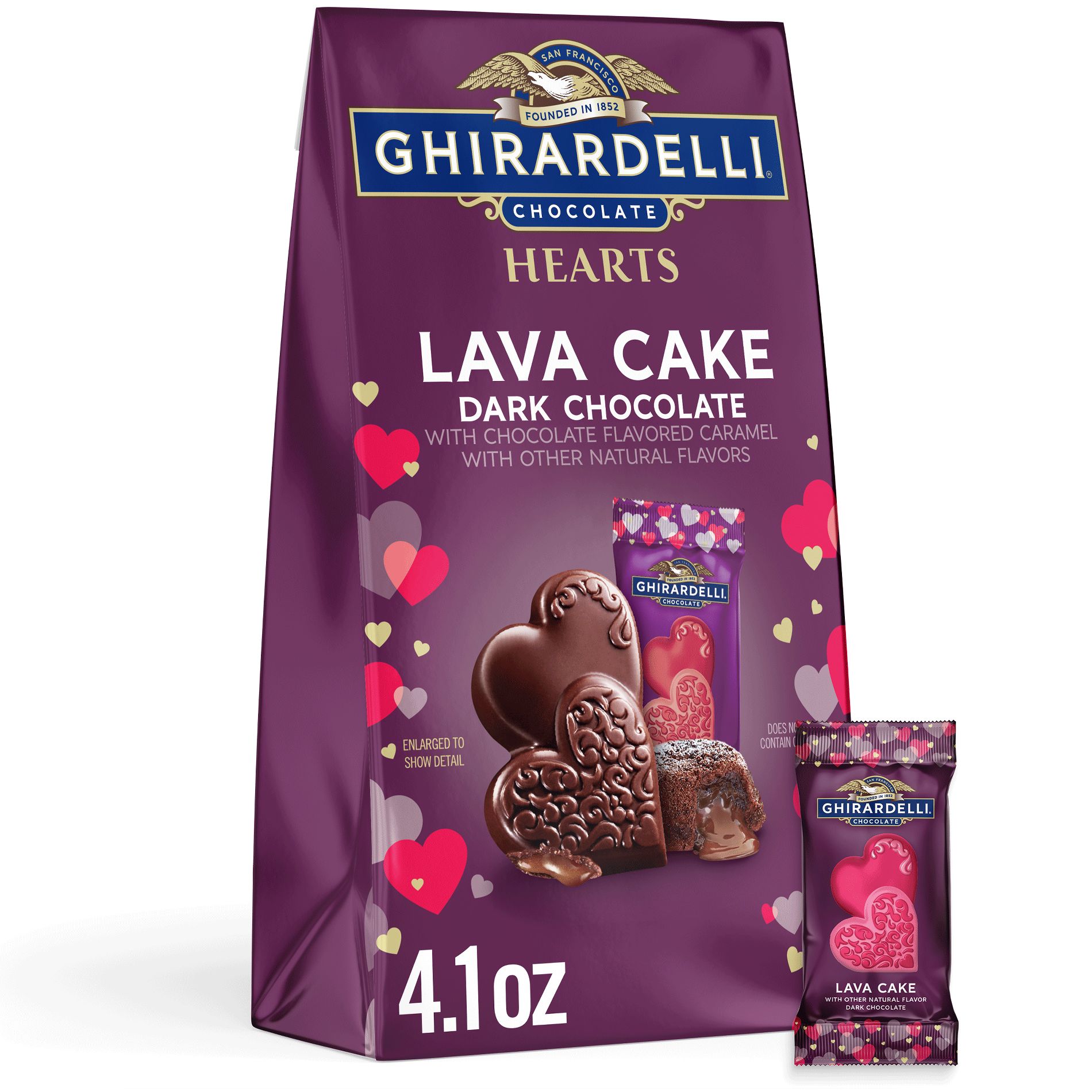 Ghirardelli Valentine's Lava Cake Hearts Bag Dark Chocolate Candy - 4.1oz
