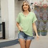Women's Spring & Summer V - Neck Jacquard Button Short - Sleeve Top, Loose Hollow - Out T - Shirt - 4 of 4