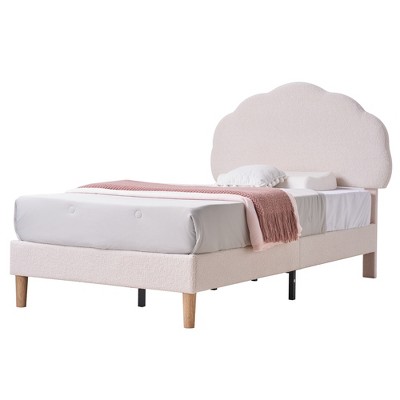 VECELO Wooden Cloud-Shaped Kids Bed Frame Upholstered Platform Bed with Adjustable Headboard, No Box Spring Needed