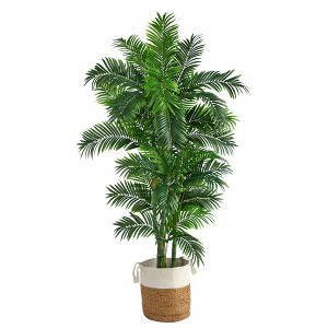 Nearly Natural 6-ft Curvy Parlor Artificial Palm Tree in Handmade Natural Jute and Cotton Planter - 1 of 4