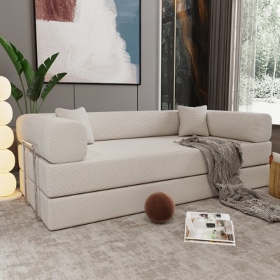 Modular Corduroy Folding Floor Sofa Bed with Soft Cushions, Convertible Sleeper Sofa for Small Spaces, Living Room or Bedroom – The Pop Home