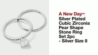 Silver Plated Cubic Zirconia Pear Shape Stone Ring Set 2pc - A New
