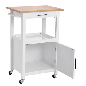 VEVOR Kitchen Island Cart with Single Door Cabinet, Mobile Carts with Drawer, Towel Rack, Hooks, Portable Table on Swivel Wheels, 18x23 in, White - 1 of 4