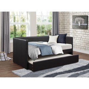 NicBex Twin Size Faux Leather Upholstered Daybed with Trundle,Sofa Bed Frame for Bedroom,Living Room,Apartment - 1 of 4