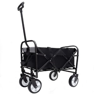 CAVINAS Folding Shopping Cart with Strap Design,Folding Wagon with All-Terrain Wheels,Utility Cart for Camping,Shopping,Sports,Gardening,Black - 1 of 4