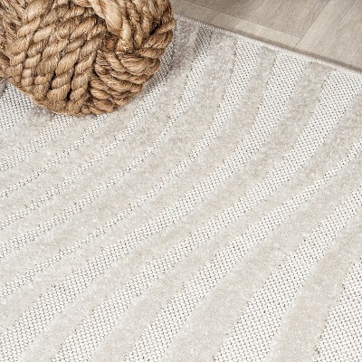 Cream High-Low Abstract Striped Indoor/Outdoor Runner Rug