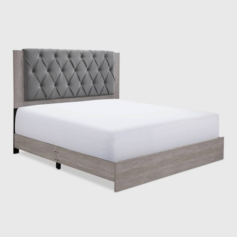 ClickDecor Edmond Storage Bed wAdjustable Height Headboard Queen Size Dark Gray