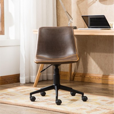 Antique Brown Faux Leather Armless Swivel Office Chair