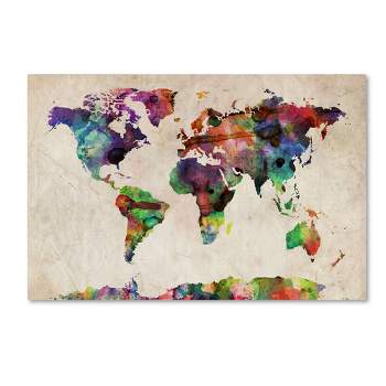22" x 32" Urban Watercolor World Map by Michael Tompsett - Trademark Fine Art
