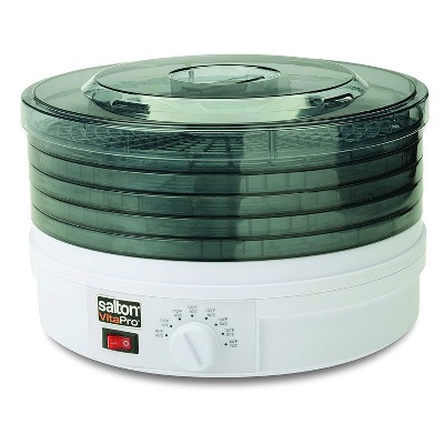 Salton VitaPro 5 Tray Kitchen Countertop Food Dehydrator with Adjustable Heat Control for Homemade Jerky and Dried Herbs, White