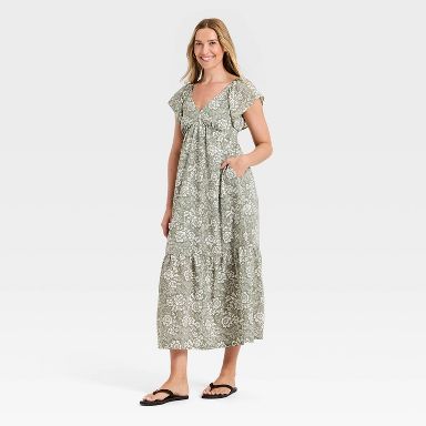 open lace back dress Strapless Floral Maxi Dress - Green main image 1