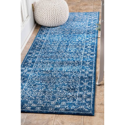 Dark Blue Vintage Polypropylene Runner Rug, 2' 8" x 8'