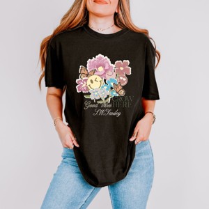 S.W.Smiley Good Vibes Grow Here Flowers - Women's Garment Dyed Graphic T-Shirt - 1 of 4