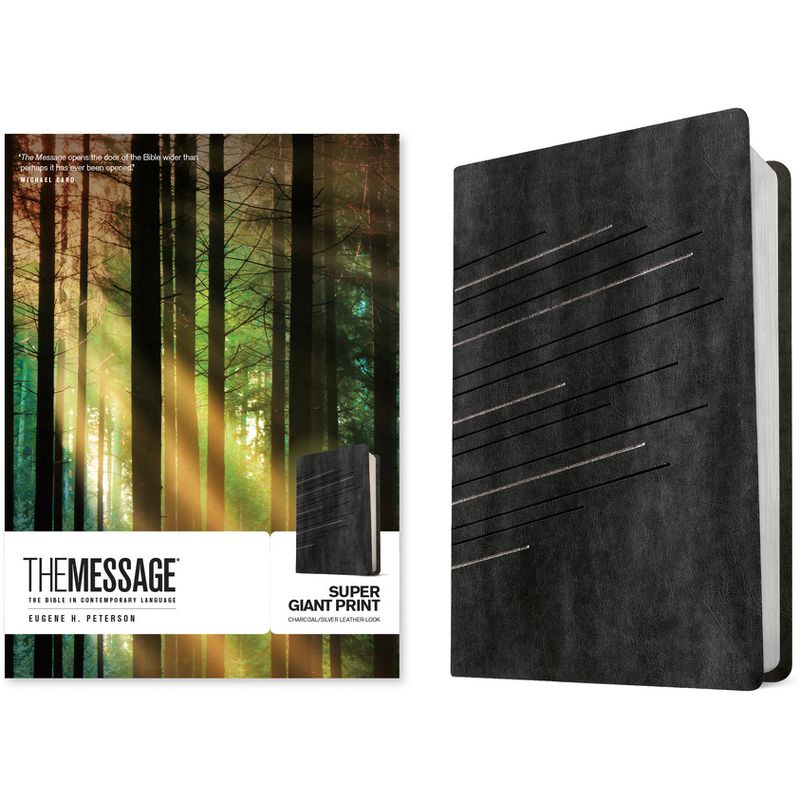 The Message Super Giant Print (Leather-Look, Charcoal/Silver) - by  Eugene H Peterson (Leather Bound), 1 of 2