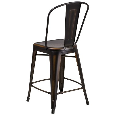 Copper Distressed Metal 24" Indoor-Outdoor Counter Stool with Back