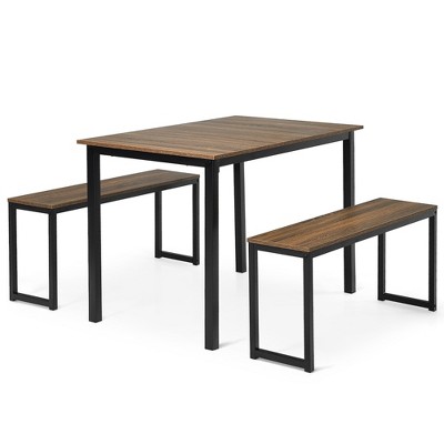 Costway 3pcs Dining Table Set Modern Studio Collection Table and 2 Bench