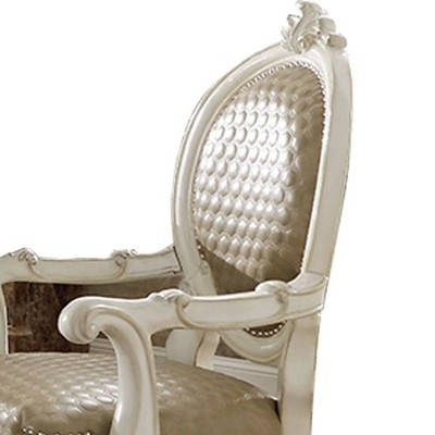 Set of 2 White Faux Leather Wood Arm Chairs with Straight Arms
