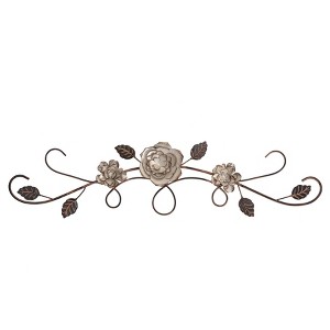 Brewster Astera Floral Metal Wall Art: Iron Construction, Farmhouse Style, Horizontal Botanical Sculpture, Dry Dust Care - 1 of 4
