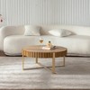 Round two-ply Coffee Table Handcrafted Relief Sturdy Pedestal Wooden Olive-Shaped Tea Table for Living Room - 3 of 4