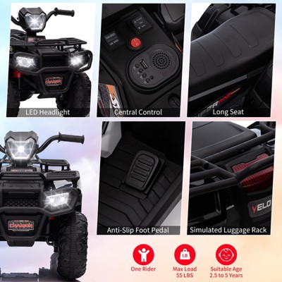 Black 12V Kids Ride-On Electric Quad ATV with LED Lights and Music