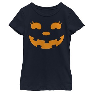Girl's CHIN UP Halloween Jack o' Lantern Face T-Shirt - 1 of 4