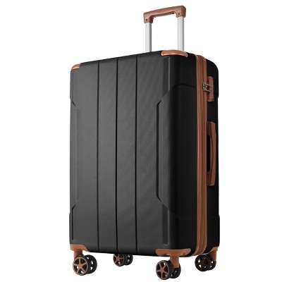 Syemin Luggage Hardshell Luggage Lightweight Durable ABS Suitcases with Double Wheels Expandable 24" Checked Travel Luggage, Brown, 15.9"*10.2"*25.8"