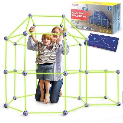 Joyfy Glow Fort Building Kit Indoor Outdoor for Kids, DIY Castles Tunnels with Rods and Balls, Educational Gift for Boys and Girls Aged 3-12