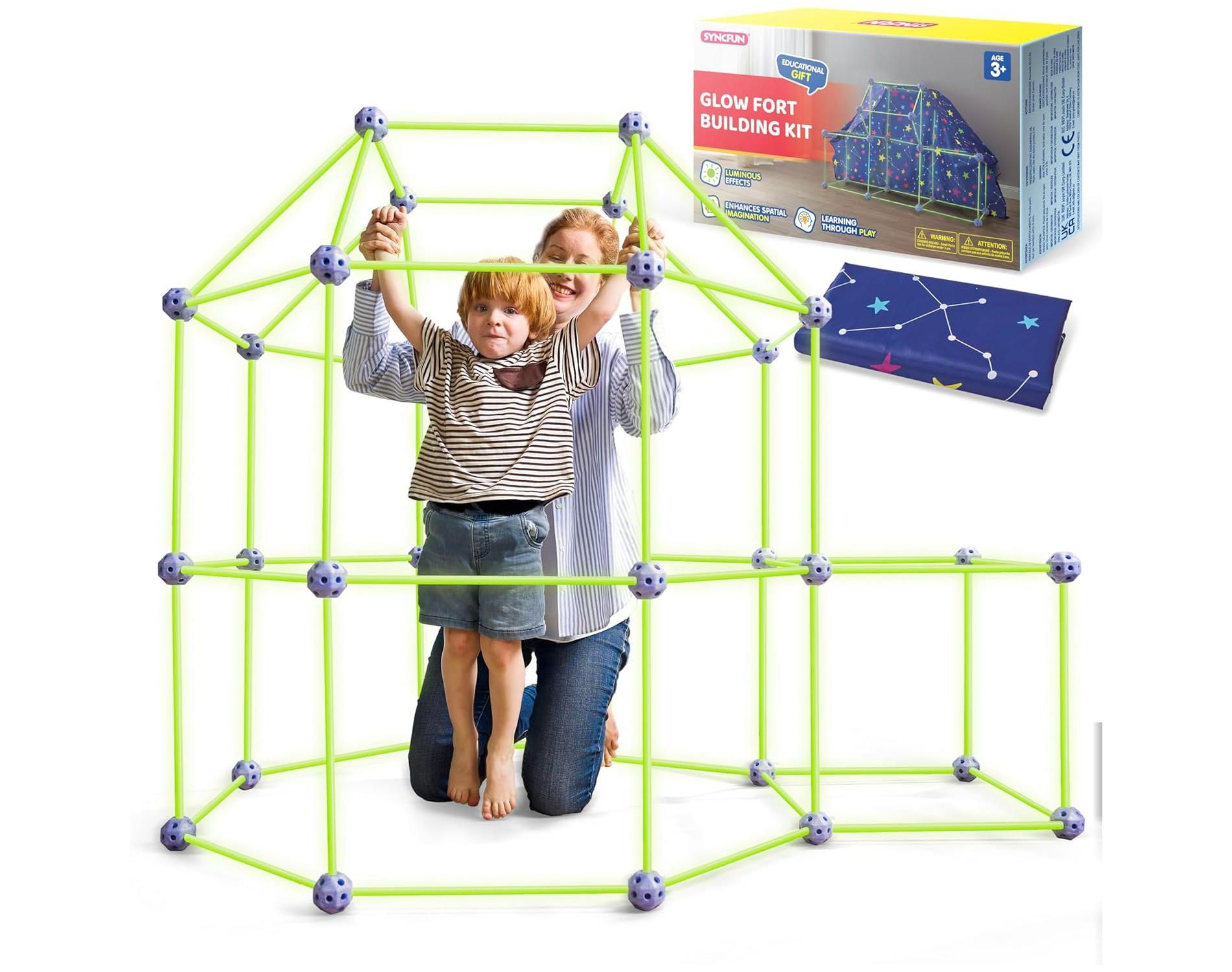 Joyfy Fort Building Kit, DIY Castle Tunnels With Rods/Balls/Starry Cloth/ Storage Bag, Building STEM Construction Toy Gift For Boys/Girls Aged 3-12