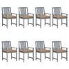 vidaXL Patio Chairs Set of 8 with Cushions - Durable Outdoor Seating Furniture Made from Solid Acacia Wood in Gray Finish with Beige Cushions - 2 of 4